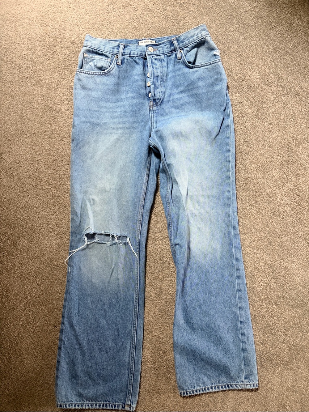FREE PEOPLE we the free light Blue High-Rise Straight Leg Jeans with Distressing